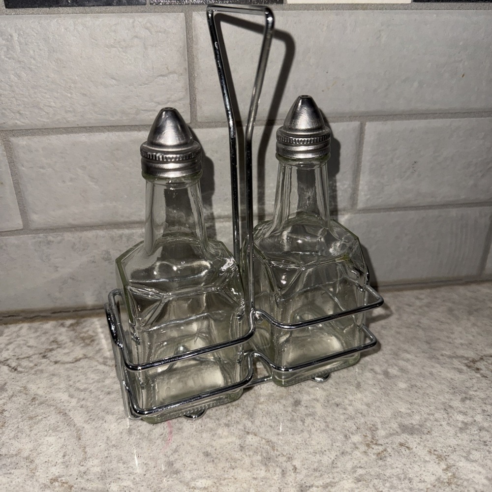 Vintage Oil and Vinegar Cruet Bottle Rack Set For Cooking Toppings For Sandwich
